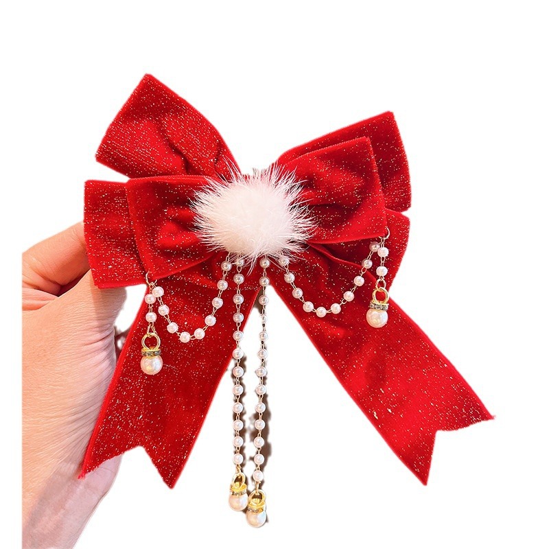 Red Bow Hairpin Children's New Year New Year Headwear Girl's Back Ribbon Hairpin Girl's Rabbit Year Hair Accessories