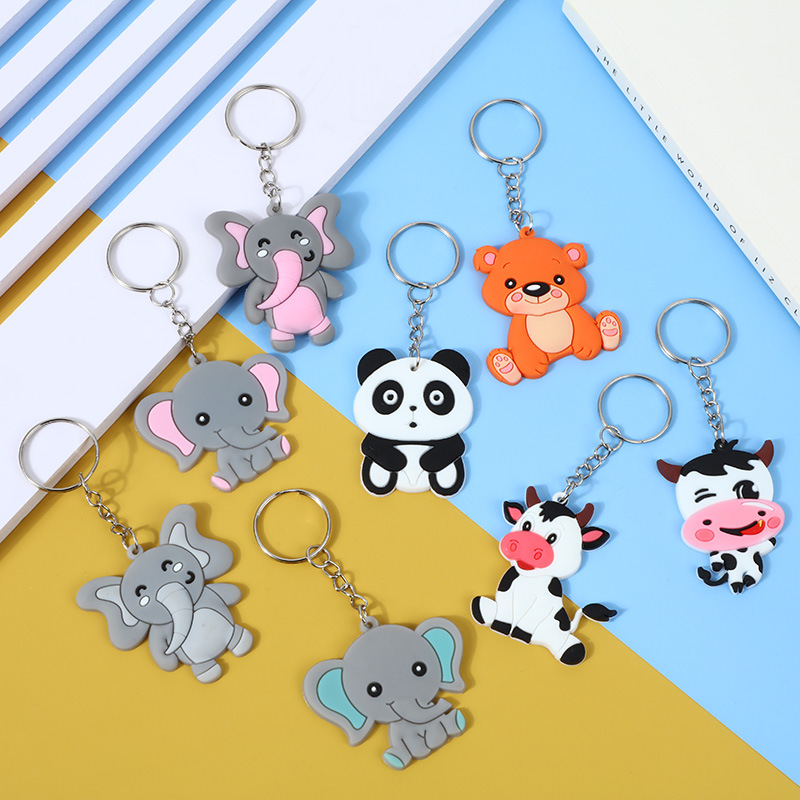 Cartoon Animal Keychain Pendant PVC Flexible Glue Keychain Spot Panda Elephant Pendant New Soft Rubber Doll