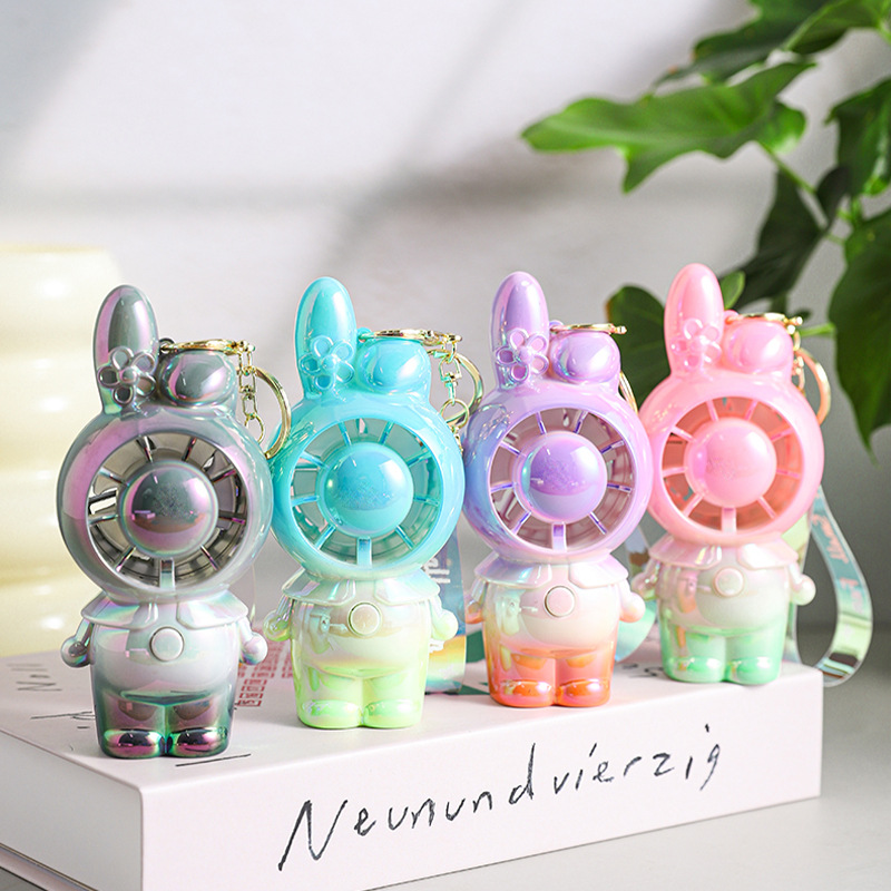 Cartoon Rabbit with Keychain Little Fan Second Gear Wind Usb Charging Summer Children Portable Mini Fan