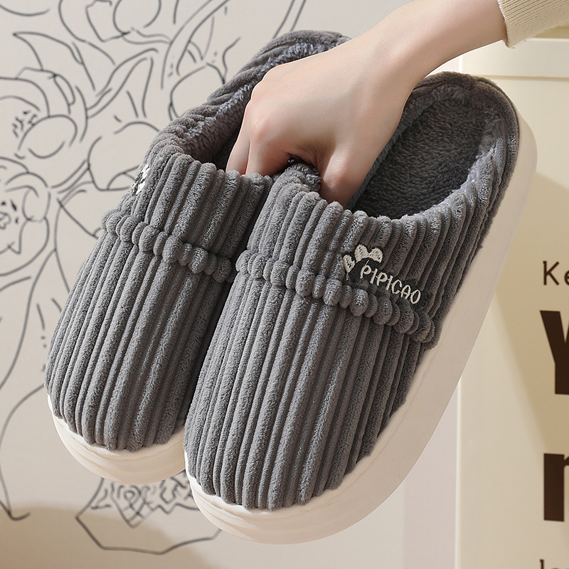 Plush Slippers Autumn and Winter Non-Slip Warm Couple Cotton Slippers Fleece-Lined Household Thickened Male and Female Home Winter Wholesale