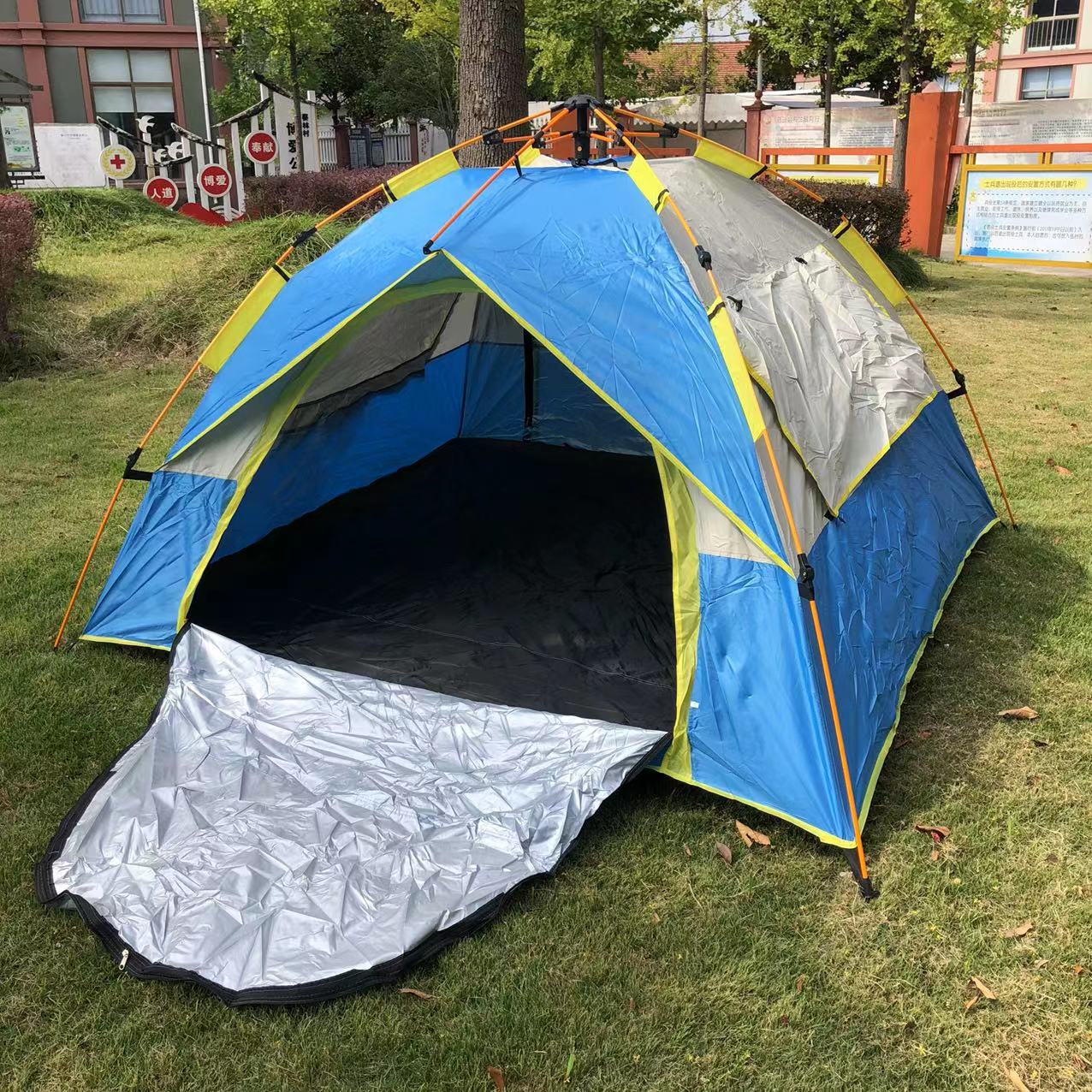 Easy-to-Put-up Tent Outdoor 3-4 People Camping Picnic Double-Layer Thickened Building-Free Portable Folding Sun Protection Rain Proof Equipment