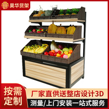 生鲜超市水果蔬菜货架钢木多层单面靠墙展示架中量级可拆装展示架