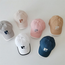 儿童夏季鸭舌帽韩版简约大字母P包边出行遮阳帽男女童软顶棒球帽