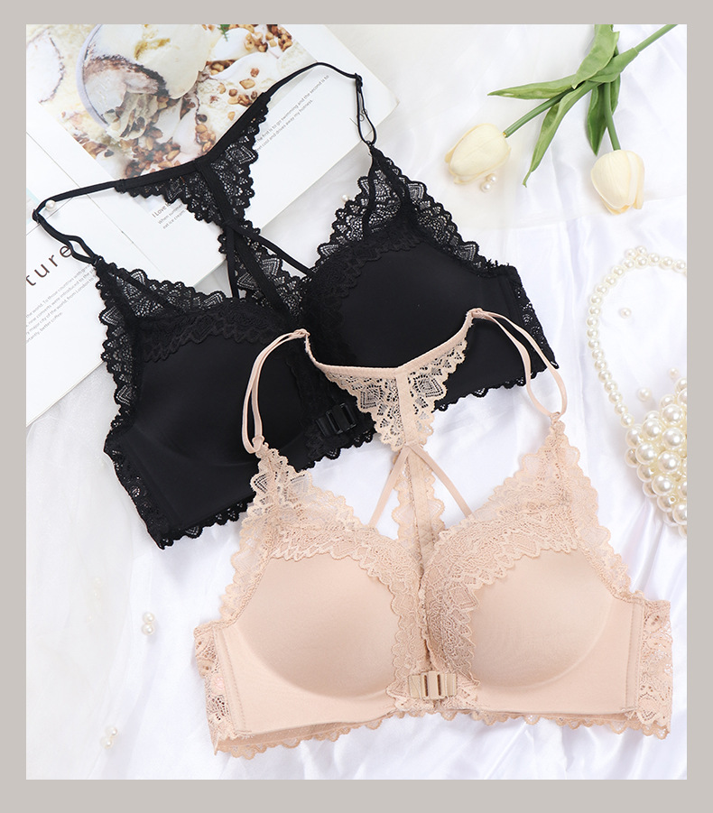 新款前扣式豹纹蕾丝性感美背文胸 聚拢调整型无钢圈厚杯 无痕文胸