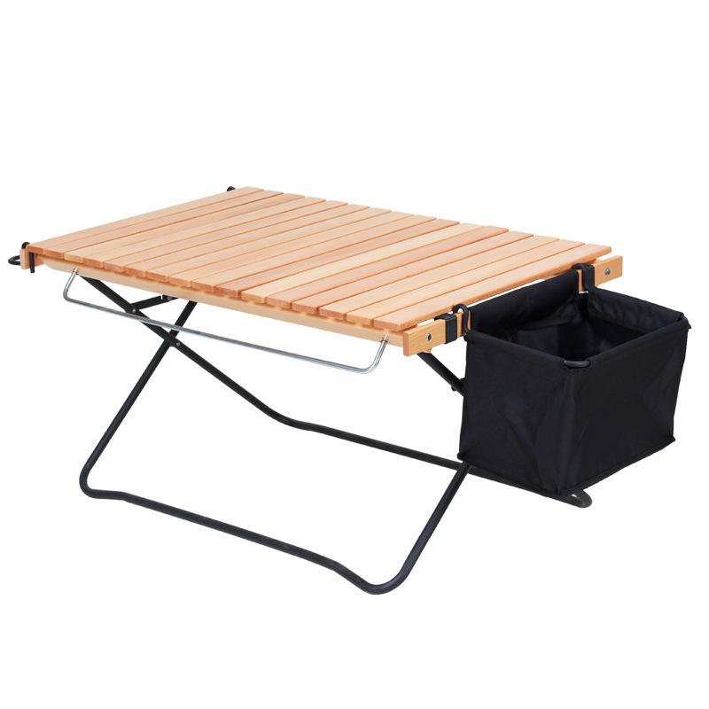 定制户外蛋卷桌榉木便携式桌椅野餐野营休闲简易铁架多功能折叠桌