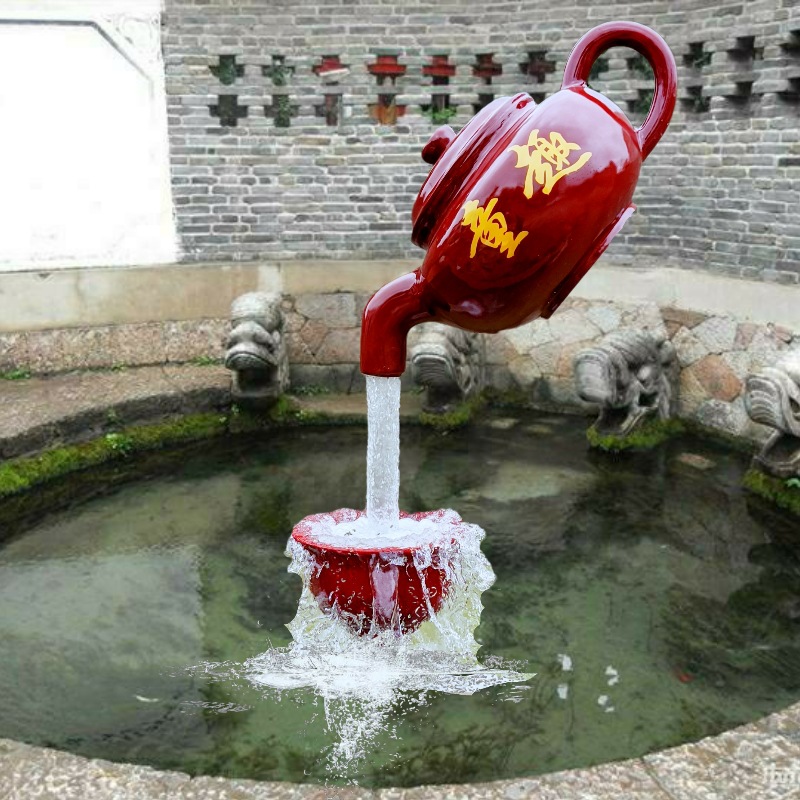 定制悬空流水天壶悬浮茶壶玻璃钢树脂室内景观喷泉装饰雕塑摆件