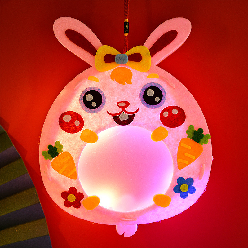 DIY Cartoon Mid-Autumn Festival Lantern Children's Portable Luminous Lantern Kindergarten Handmade Non-Woven Material Package Toy