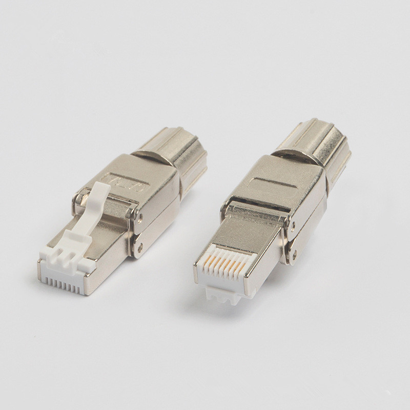超六类免压免打屏蔽金属水晶头 cat6a千兆镀金免打水晶头网络头