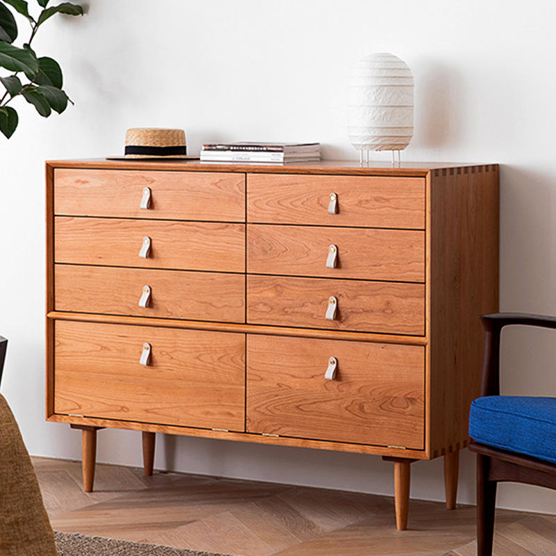 北欧日式樱桃木八斗柜实木客厅收纳储物抽屉柜卧室床尾柜橡木斗柜