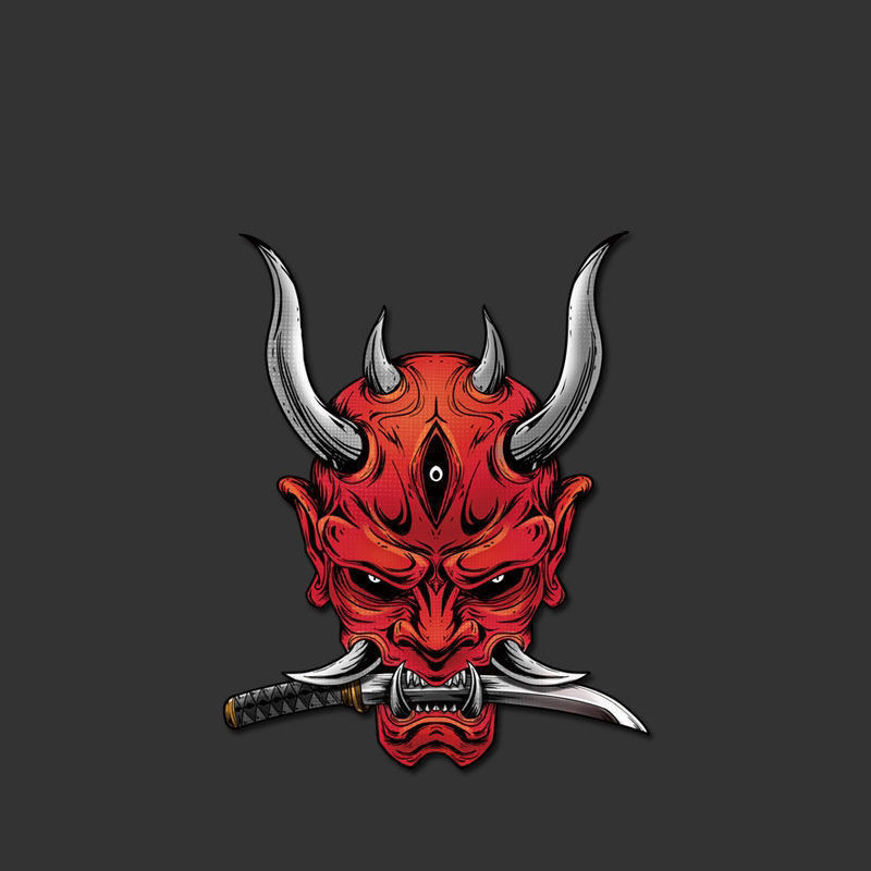 鬼武士车贴般若鬼武者面具汽车贴纸日系和风电动车摩托车划痕贴