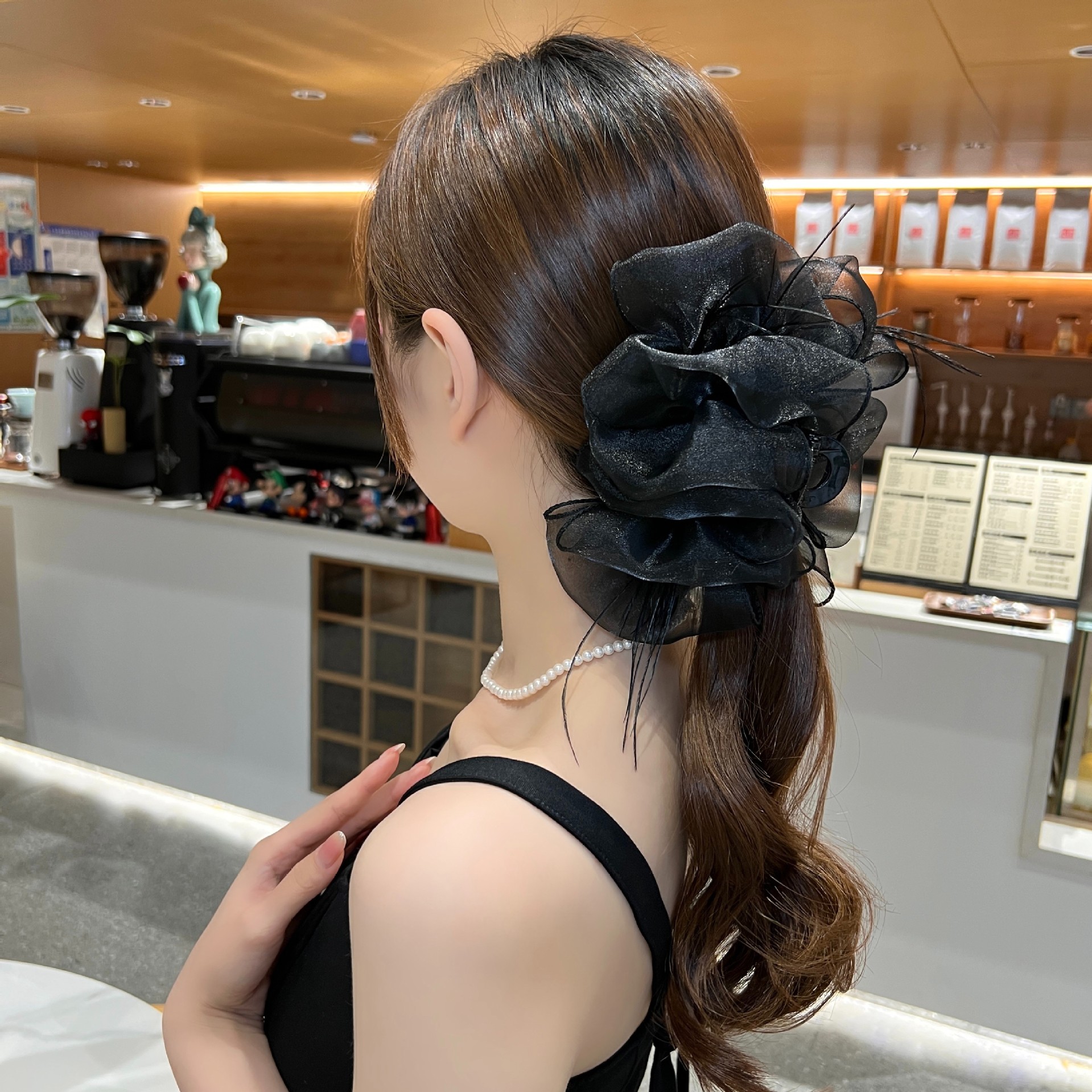 Feather Mesh Cloud Bubble Clip Double-Sided Bow Shark Clip Back Head Fluffy Hair-Showing Princess Head Clip