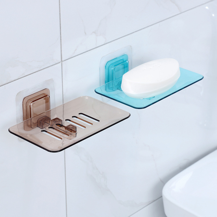 Transparent Drain Soap Holder Punch Free Paste Wall-Mounted Soap Holder Bathroom Plastic Soap Holder Soap Dish