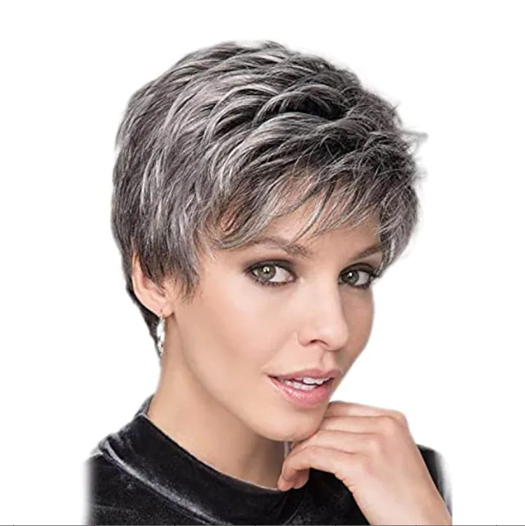欧美女士假发时尚奶奶灰混色假发网 化纤短假发头套外贸假发套