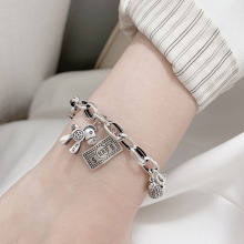 复古浮雕古罗马幸运女神925纯银仿古币手链古巴链 双面银币手环女