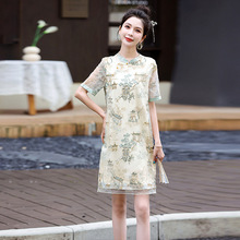 时尚显瘦新中式刺绣连衣裙女夏季显瘦气质年轻款重工绣花改良旗袍