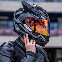 艾狮男女摩托车头盔个性犄角全盔机车四季夏季电动安全帽灰3c认证