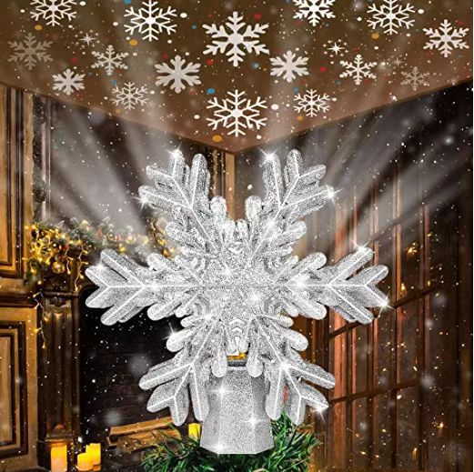 Exclusive for Cross-Border Led Tree Top Snowflake Star Light Projection Snowflake Christmas Rotation Starry Sky Gift Decorative Setting