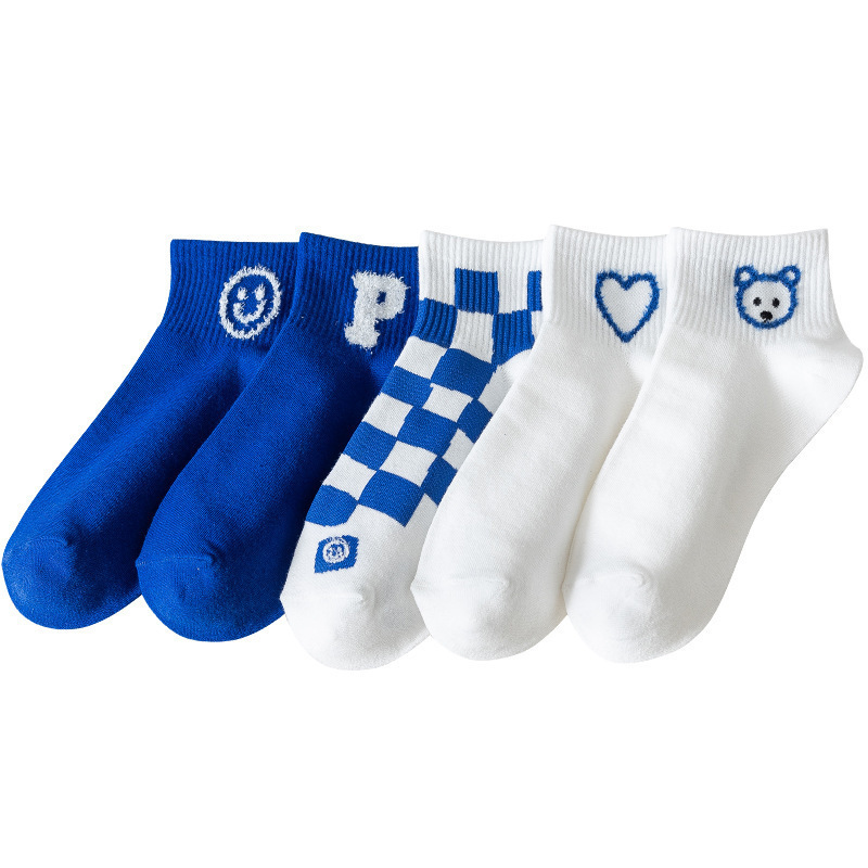 Socks Female Klein Blue Popular Spring and Autumn Thin Student Cute Japanese Style Korean Fashion Women's Socks Wholesale