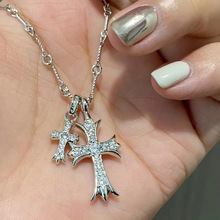 代购chrome hearts克罗心925纯银十字架项链情侣复古锁骨链毛衣链