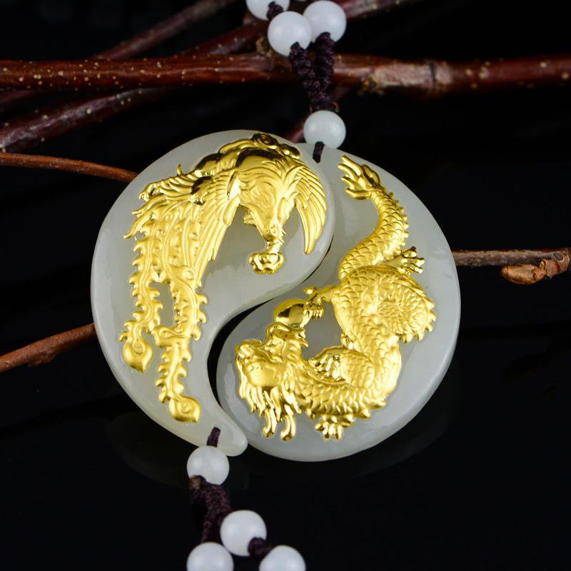 金镶玉龙凤配吊坠