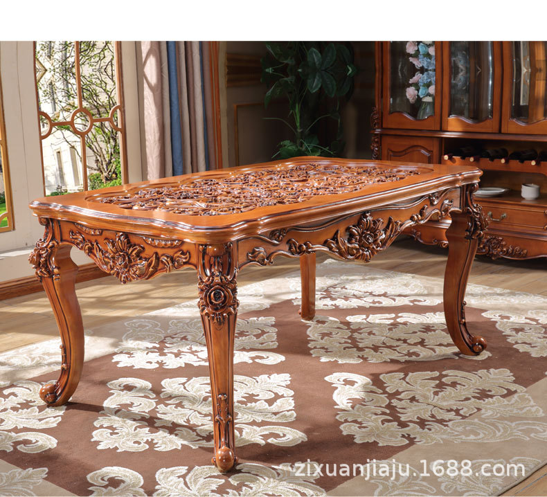 欧式实木雕刻餐桌椅 别墅高端长形餐桌1.8米