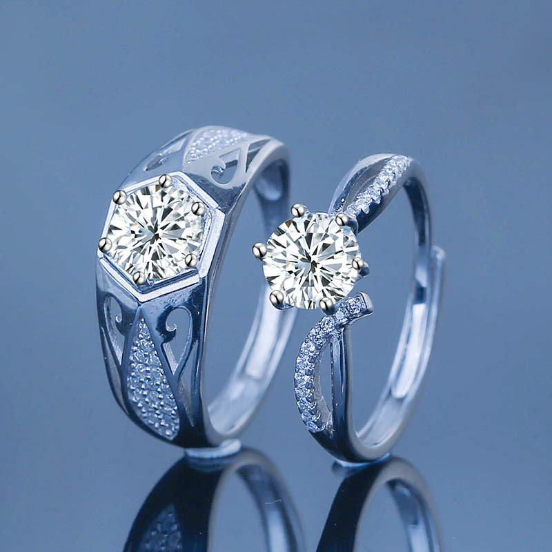 s925纯银莫桑石钻戒指一克拉经典六爪男女情侣款钻戒直播微商货源