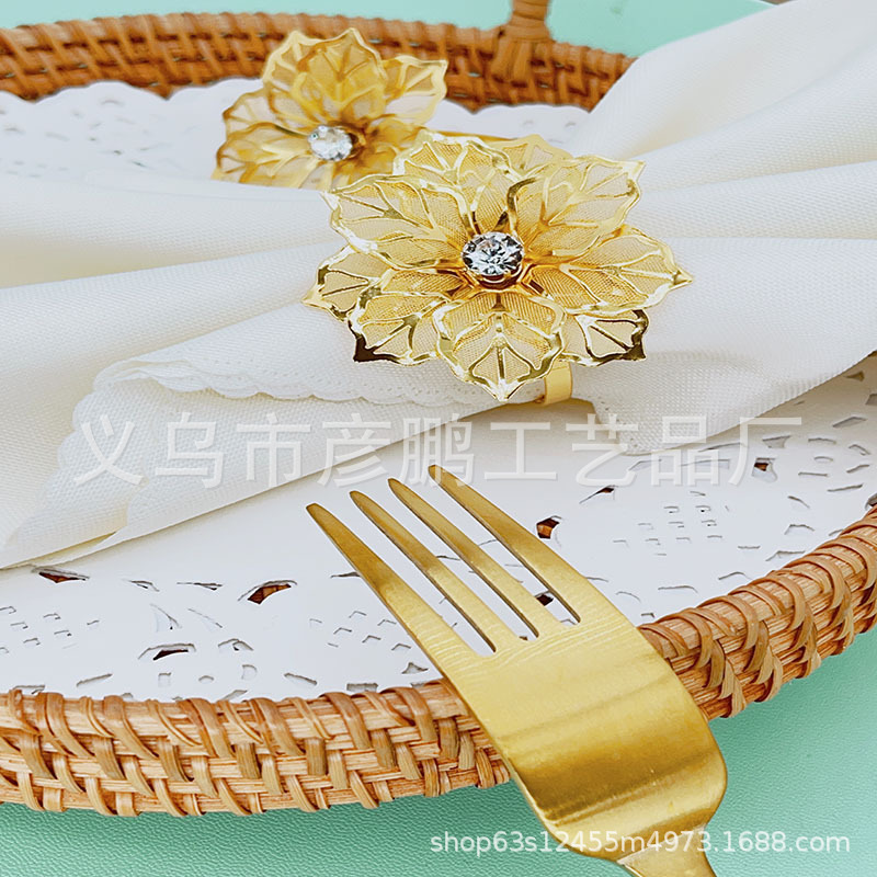 Hot Selling Cross-Border Hotel Napkin Ring Golden Zijinhua Diamond Napkin Ring Napkin Ring Wedding Exquisite Napkin Ring Wholesale