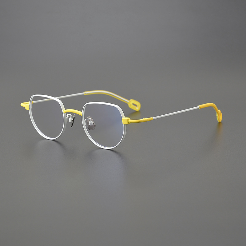 超轻钛百搭圆形眼镜框架设计师复古拼色素颜男女配近视防蓝光变色