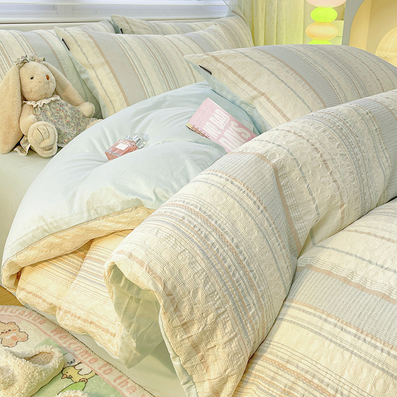 60支水洗棉床上四件套轻奢简约纯棉全棉100被套罩床单三件套床品