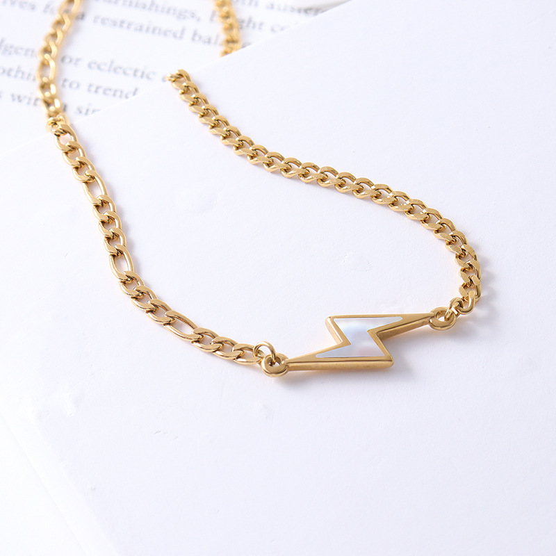 ins欧美复古钛钢镀18k金白海贝闪电项链女锁骨链饰品首饰冷淡风