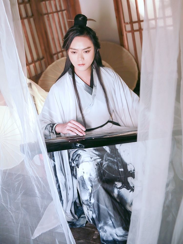 汉服魏晋风男女交领齐腰襦裙大袖衫相思引水墨广袖情侣古装秋冬季