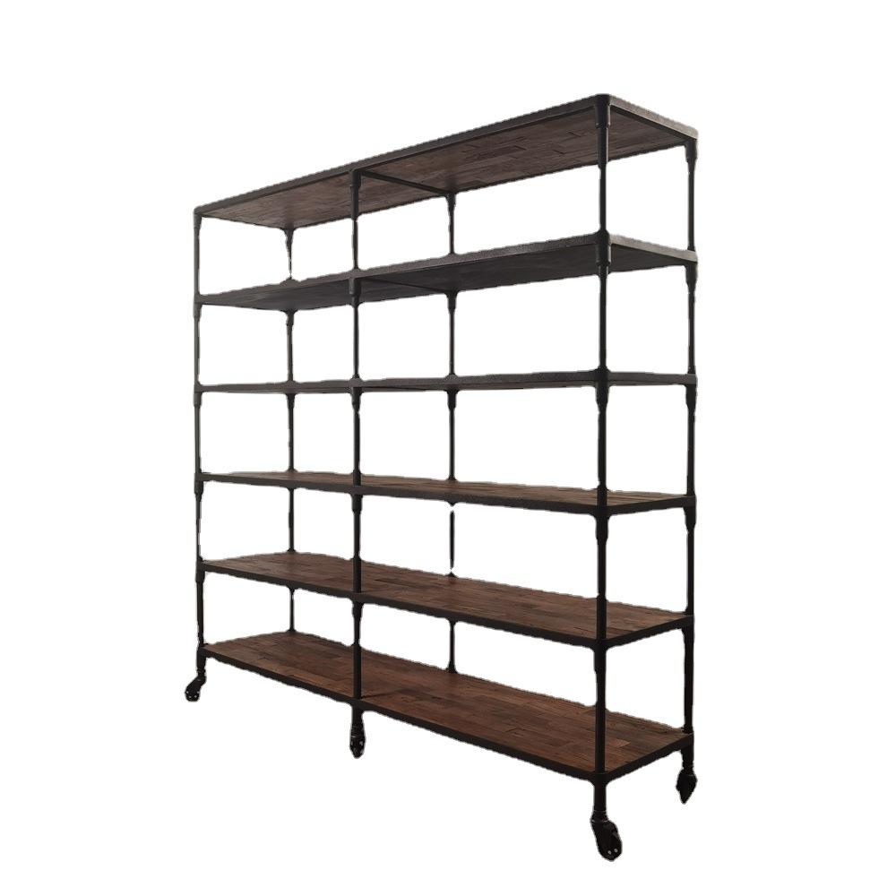 老榆木 铁艺  隔层储物架带轮可移动大容量侘寂风