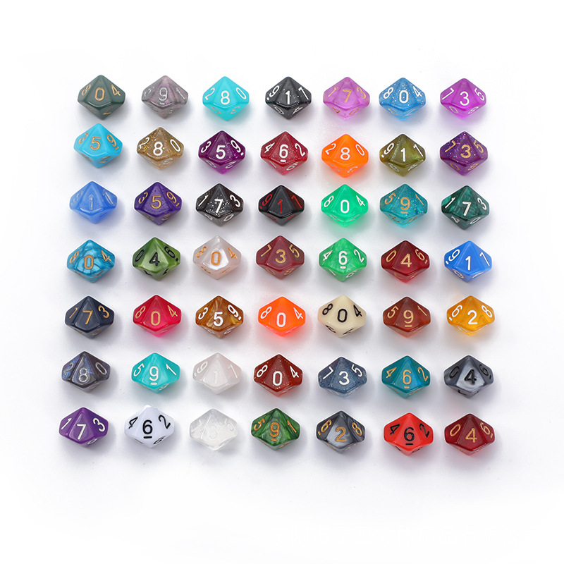 10面骰子0-9多面筛子dnd桌游色子透明实色珍珠纹十面筛子-阿里巴巴