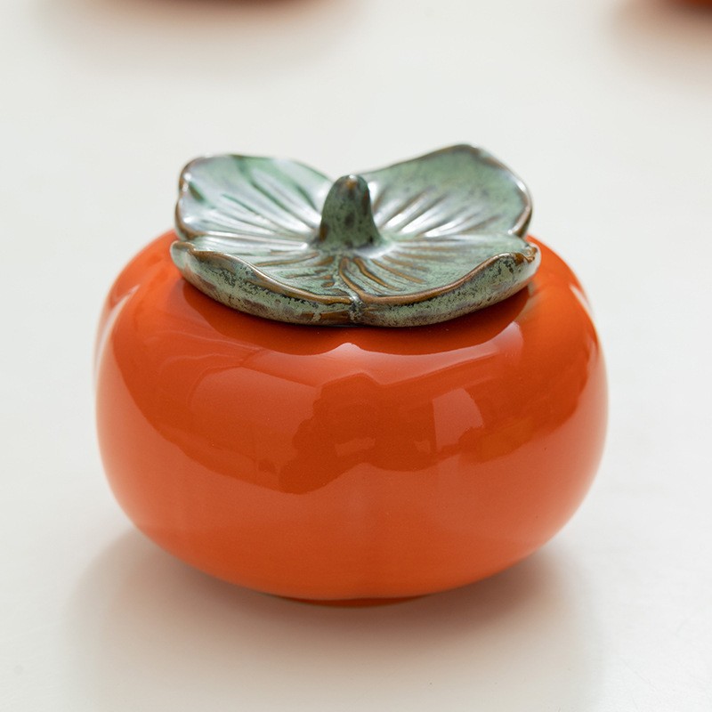 Persimmon Shape Tea Jar Candy Jar Small Size All the Best Porcelain Sealed Persimmon Jar Wedding Chinese Style Wedding Candies Box Wholesale