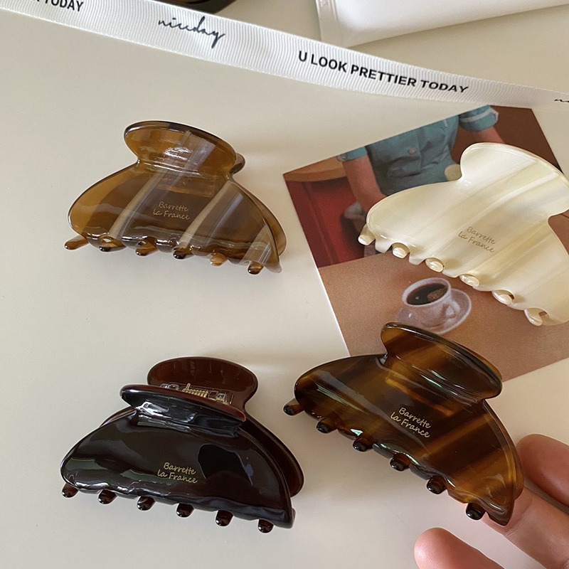 busan法式复古巧克力色中号醋酸抓夹发饰气质半扎发盘