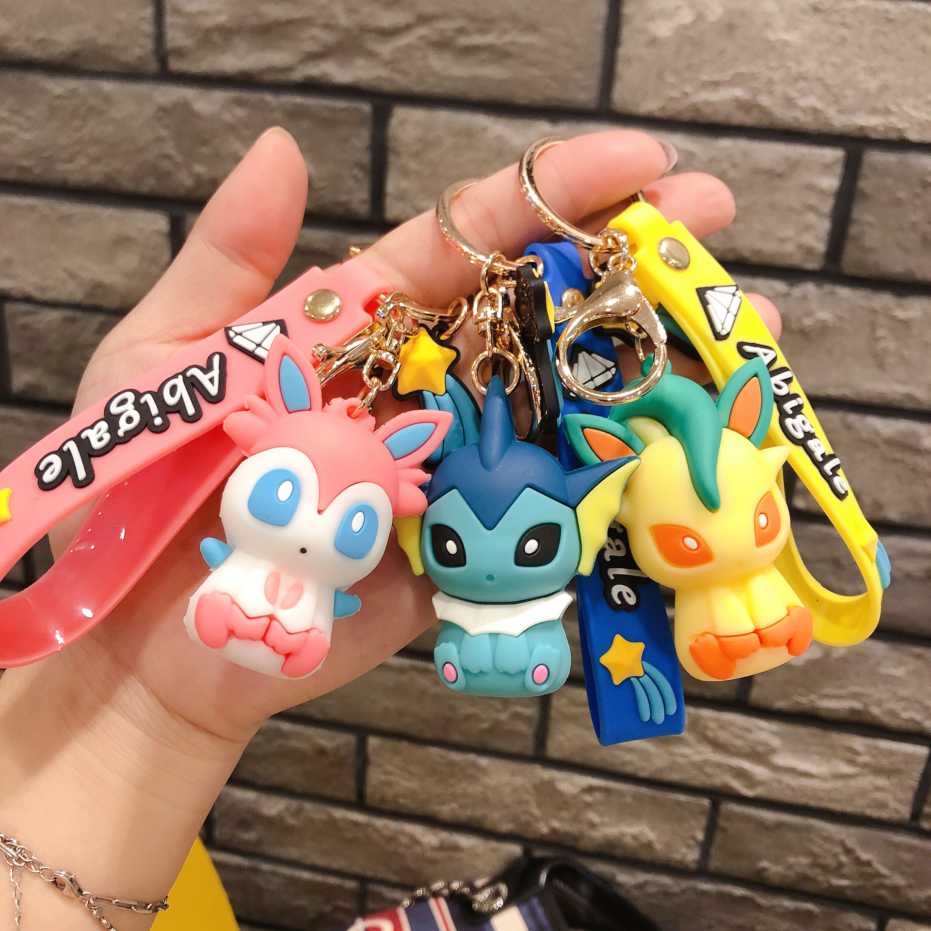 新款卡通宝可梦伊布家族 钥匙扣 滴胶公仔皮卡丘挂件汽车包包挂件