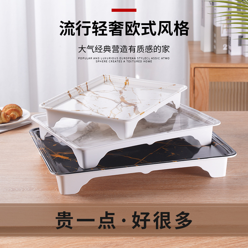 Hot Sale Domestic Foreign Trade High Foot Tea Set Table Golden Marble Tray Tea Plate Imitation Porcelain Melamine Tea Set Tea Tray