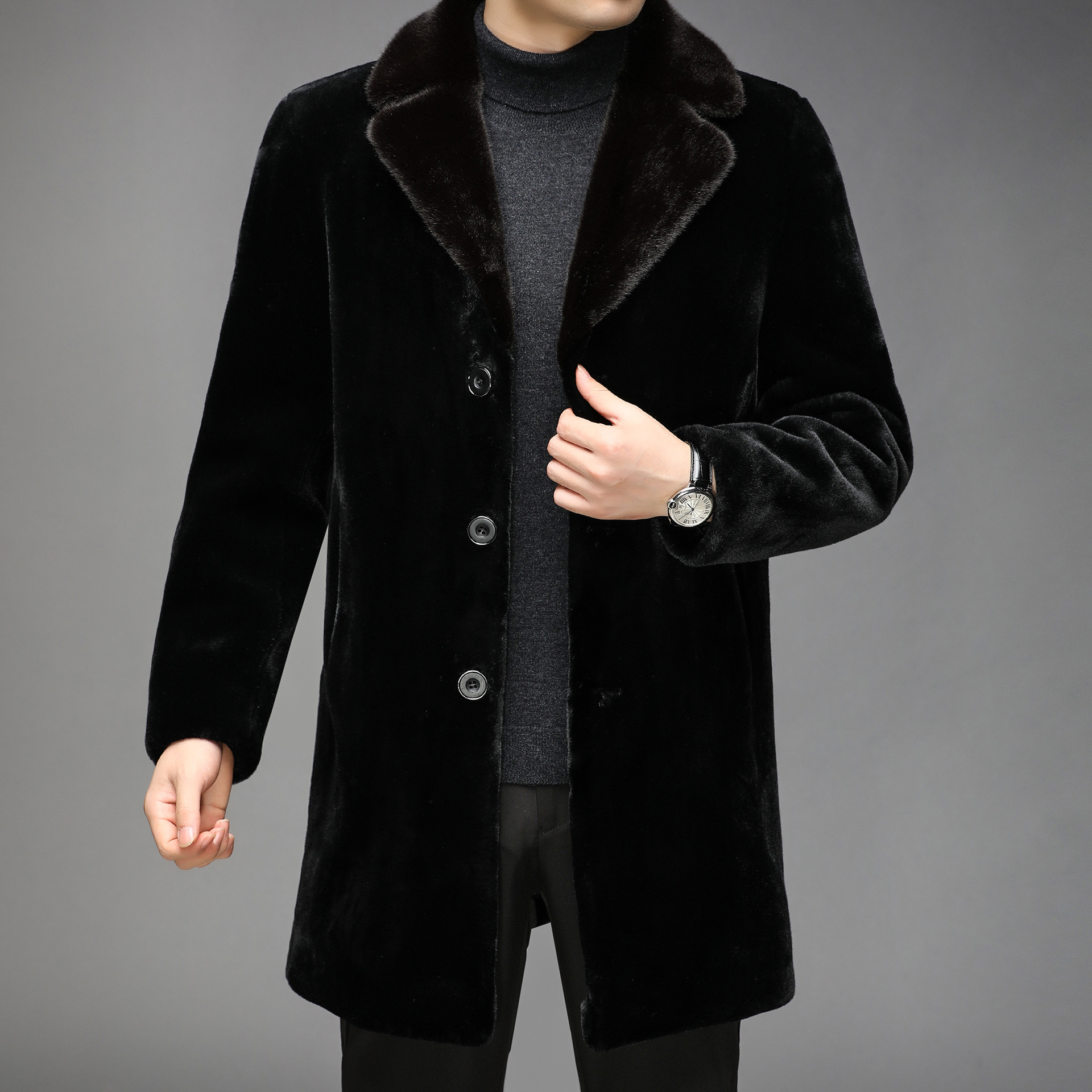 冬装新品水貂毛领貂皮大衣男冬季中年海宁皮草金貂绒外套爸爸装