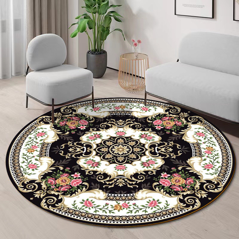Cross-Border Pastoral Floral round Carpet European Retro Ethnic Style Living Room Bedroom Nacelle Chair Non-Slip Floor Mat