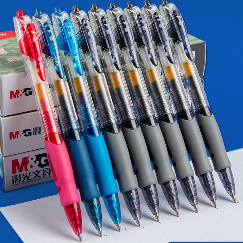 晨光中性笔0.5黑色水笔gp1008按动式碳素笔走珠笔子弹头学生考试