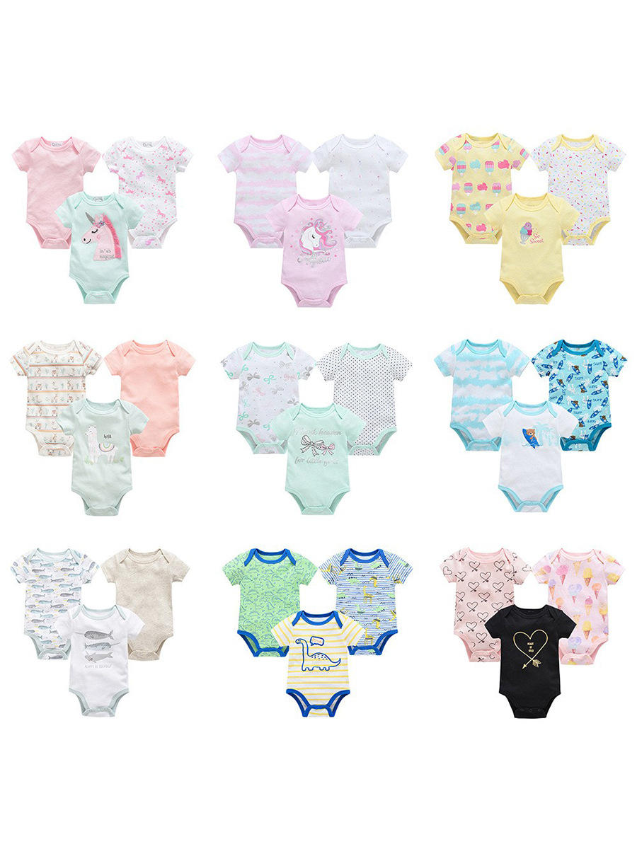 Baby Romper Clothes for Babies 3-Piece Summer European and American Onesie Short Sleeve Baby Jumpsuits Cross-Border Manufacturers Baby Clothes