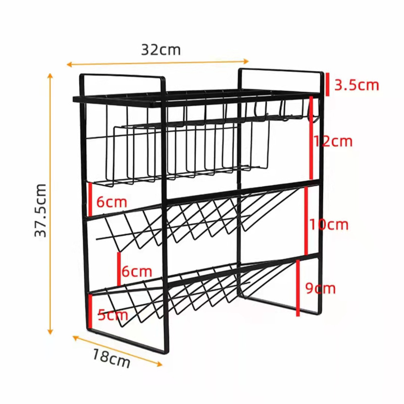 Storage Rack Kitchen Floor Knife Rack Multi-Layer Space-Saving Kitchenware Storage Seasoning Seasoning Soy Frame Black Flavor