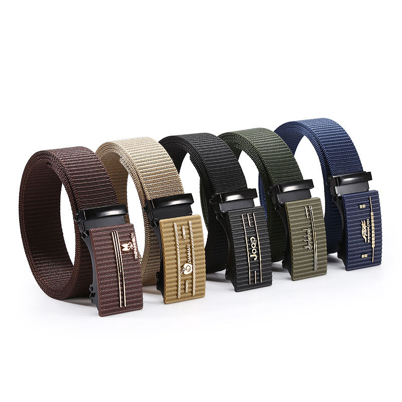 men‘s leather belt iron sheet automatic toothless buckle belt breathable solid imitation nylon strap body night market stall hot sale