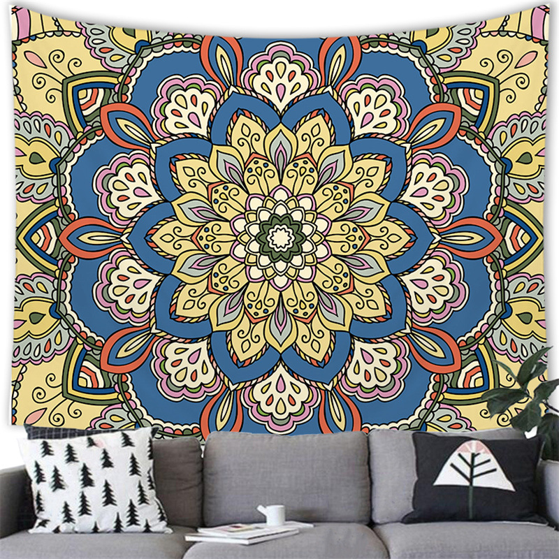 莲花曼陀罗花纹样跨境货源工厂磨毛布挂毯壁挂挂画来图g156