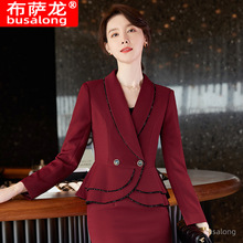 busalong韩版女士长袖职业西服正式西裤套装面试销售工作服 9676