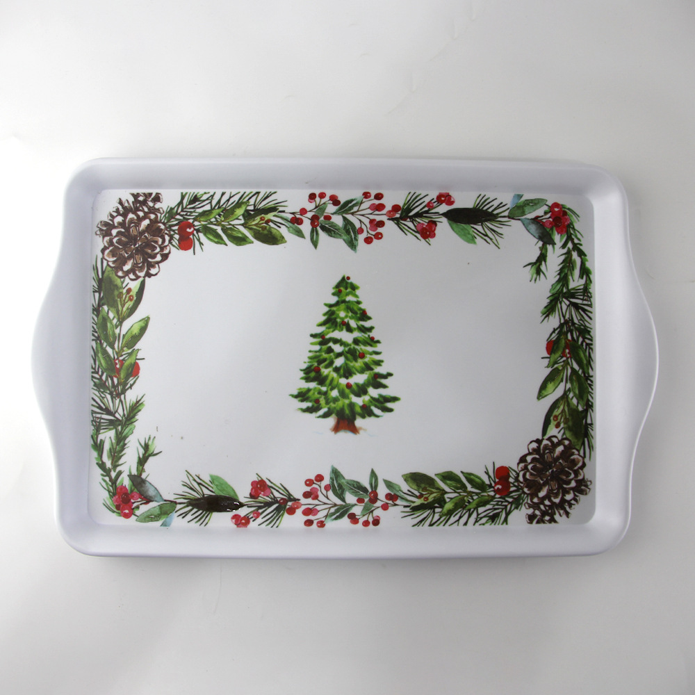 Melamine Christmas Tray Custom Rectangular with Handle Melamine Tray Foreign Trade Factory Custom Wholesale