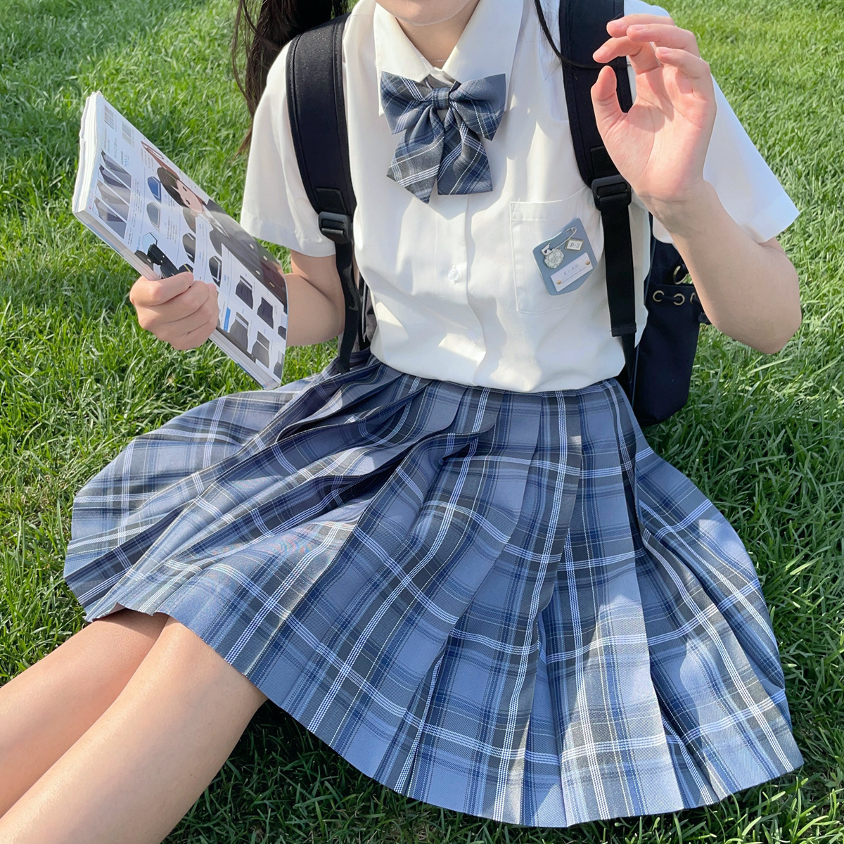 雾都夜话 jk格裙原创正版制服 蓝色漫画格日系少女短裙闺蜜姐妹装