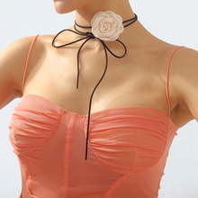 N11197欧美复古手工玫瑰花项链 创意花卉绒布choker颈链绑带腰链