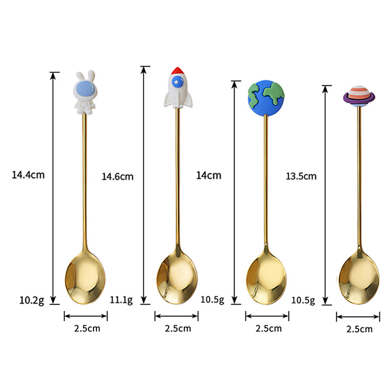 New 304 Stainless Steel Dessert Spoon Cute Cartoon Aviation Household Ice-Cream Spoon Mixing Coffee Spoon Factory Wholesale