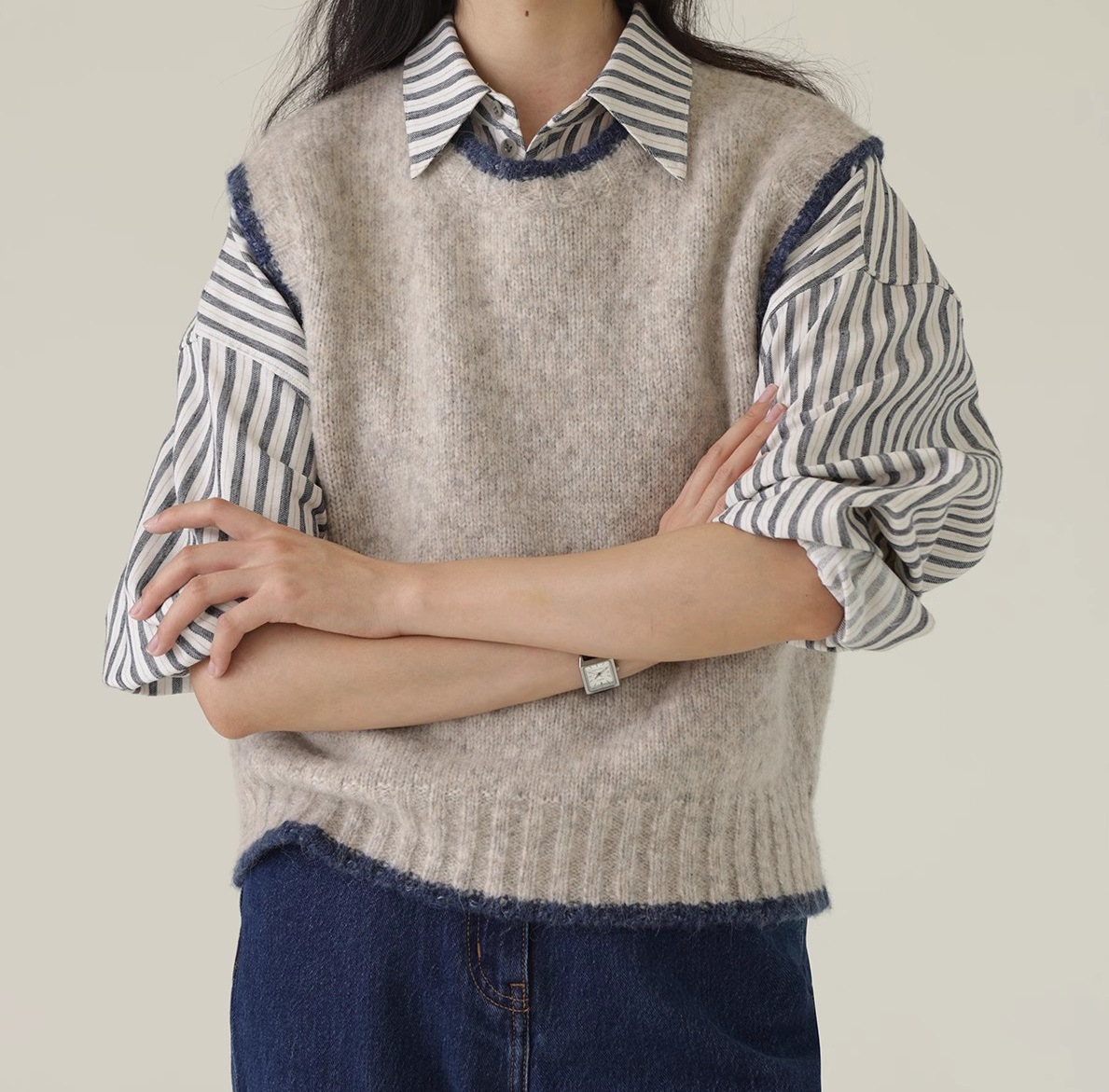 北欧风 灰色毛衣背心秋女 复古针织衫 叠穿马甲上衣新款-阿里巴巴